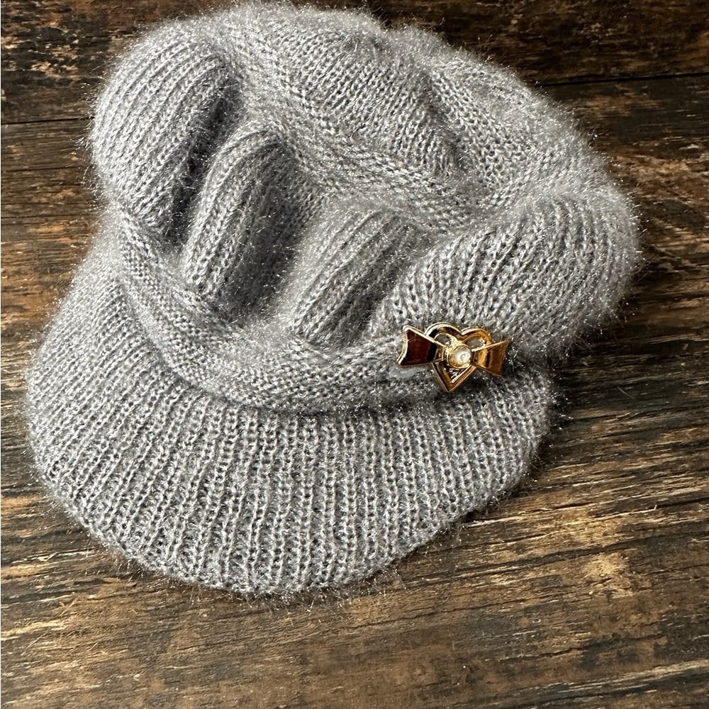 Gold Embellished Gray Knit Hat